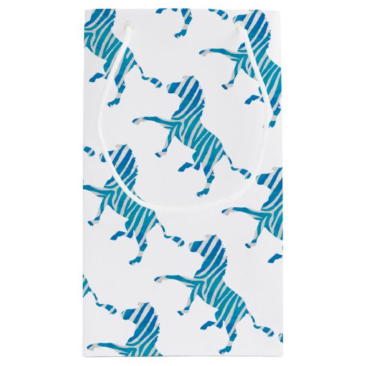 Zebra Blau-Weiße Silhouette Kleine Geschenktüte (Rückseite)