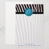 Zebra; blaues Monogramm Briefpapier (Vorne/Hinten)