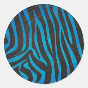 Zebra Blue und Black Print Runder Aufkleber