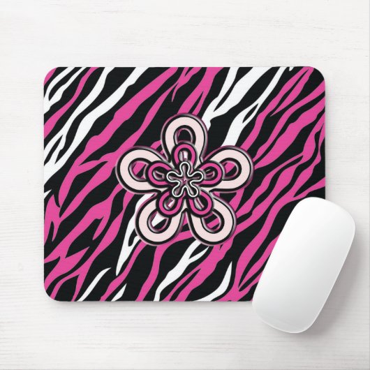Zebra-Blume - Rosa u. Weiß Mousepad (Mit Mouse)
