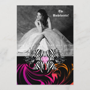 Zebra-Bogen-Junggeselinnen-Abschieds-Foto-orange Einladung