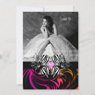 Zebra Bow Sweet 16 Party Foto Lila Orange Einladung