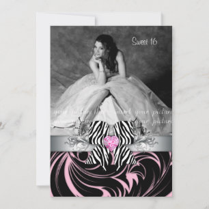 Zebra Bow Sweet 16 Party Grad Foto Card Blütenblüt Einladung