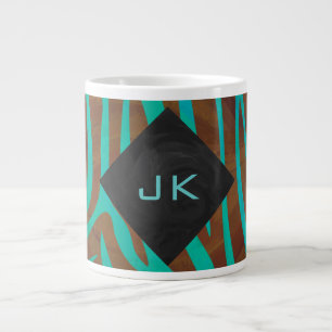 Zebra Braun und Türkis mit Monogramm Jumbo-Tasse