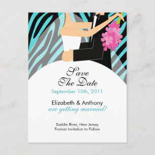 Zebra Bride Groom Save the Date POSTCARD! Ankündigungspostkarte
