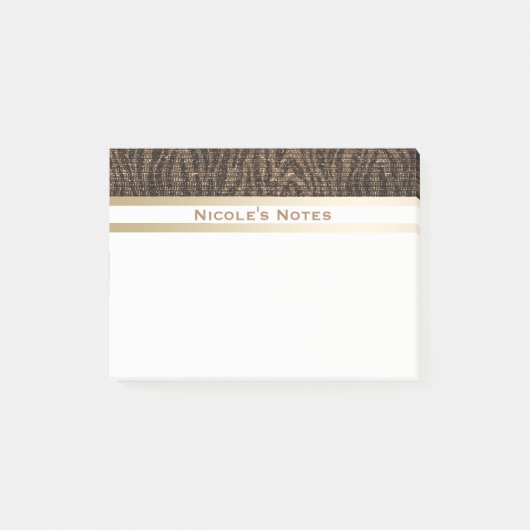 Zebra Brown Gold Sparkle Glam Trendy Personalisier Post-it Klebezettel (Vorderseite)