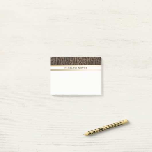 Zebra Brown Gold Sparkle Glam Trendy Personalisier Post-it Klebezettel (Auf Schreibtisch)