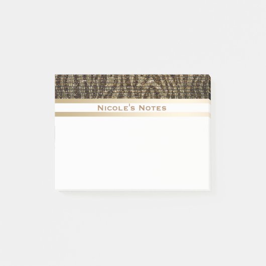 Zebra Brown Gold Sparkle Glam Trendy Personalisier Post-it Klebezettel (Vorderseite)