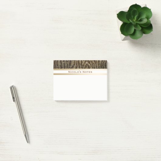 Zebra Brown Gold Sparkle Glam Trendy Personalisier Post-it Klebezettel (Büro)
