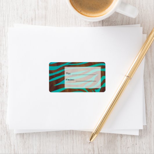 Zebra Brown und Aquamarin mit Monogramm Adressaufkleber (Insitu)