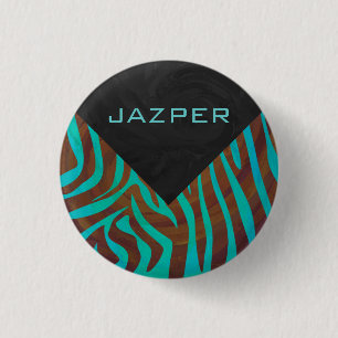 Zebra Brown und Aquamarin mit Monogramm Button