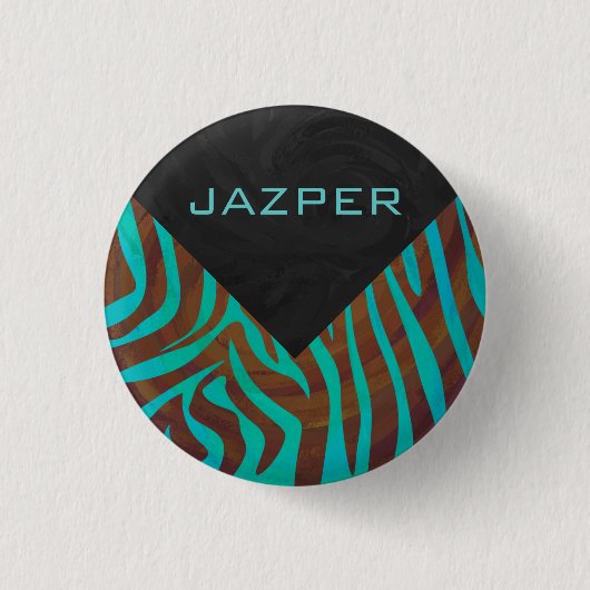 Zebra Brown und Aquamarin mit Monogramm Button (Vorderseite)
