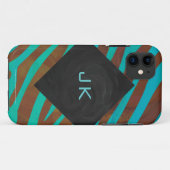 Zebra Brown und Aquamarin mit Monogramm Case-Mate iPhone Hülle (Rückseite (Horizontal))