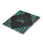 Zebra Brown und Aquamarin mit Monogramm Fliese (Seite)