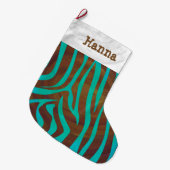 Zebra Brown und Aquamarin mit Monogramm Großer Weihnachtsstrumpf (Vorderansicht (hängend))