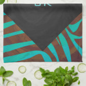 Zebra Brown und Aquamarin mit Monogramm Handtuch (Gefaltet)