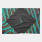 Zebra Brown und Aquamarin mit Monogramm Handtuch (Horizontal)