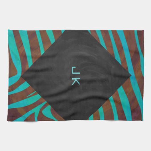 Zebra Brown und Aquamarin mit Monogramm Handtuch (Horizontal)