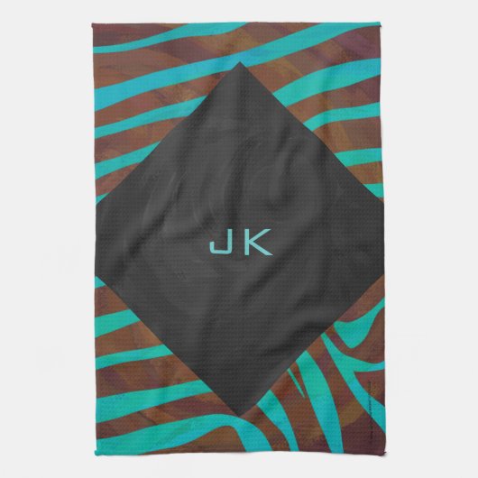 Zebra Brown und Aquamarin mit Monogramm Handtuch (Vertikal)