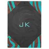 Zebra Brown und Aquamarin mit Monogramm Klemmbrett (Rückseite)