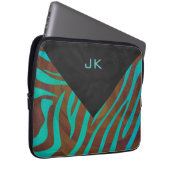 Zebra Brown und Aquamarin mit Monogramm Laptopschutzhülle (Vorne Rechts)