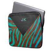 Zebra Brown und Aquamarin mit Monogramm Laptopschutzhülle (Vorderseite Links)