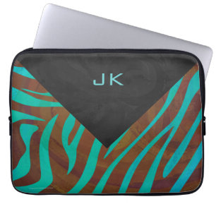 Zebra Brown und Aquamarin mit Monogramm Laptopschutzhülle