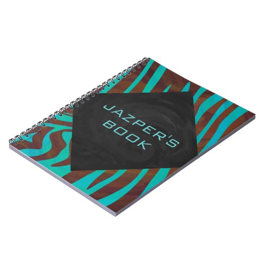 Zebra Brown und Aquamarin mit Monogramm Notizblock (Linke Seite)
