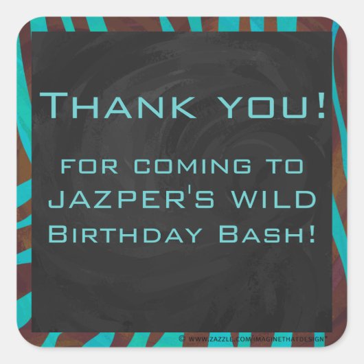 Zebra Brown und Aquamarin mit Monogramm Quadratischer Aufkleber (Vorderseite)