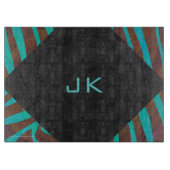 Zebra Brown und Aquamarin mit Monogramm Schneidebrett (Vorderseite)