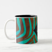 Zebra Brown und Aquamarin mit Monogramm Zweifarbige Tasse (Links)