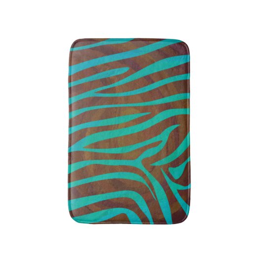 Zebra Brown und Aquamarin Print Badematte (Vorderseite Vertikal)