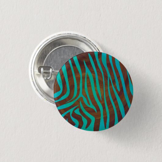 Zebra Brown und Aquamarin Print Button (Vorne & Hinten)