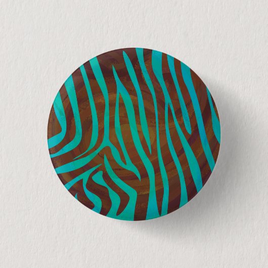 Zebra Brown und Aquamarin Print Button (Vorderseite)