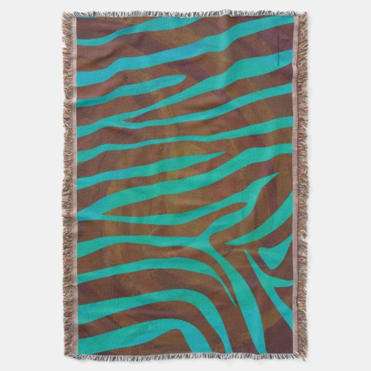 Zebra Brown und Aquamarin Print Decke (Vorderseite Vertikal)