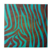 Zebra Brown und Aquamarin Print Fliese (Vorderseite)