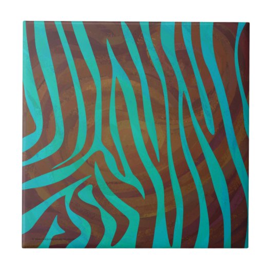 Zebra Brown und Aquamarin Print Fliese (Vorderseite)