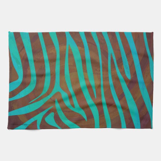 Zebra Brown und Aquamarin Print Geschirrtuch (Horizontal)