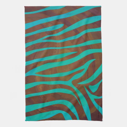 Zebra Brown und Aquamarin Print Geschirrtuch (Vertikal)