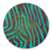 Zebra Brown und Aquamarin Print Keramikknauf (Vorderseite)