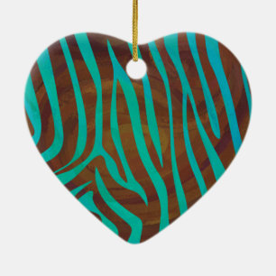 Zebra Brown und Aquamarin Print Keramikornament