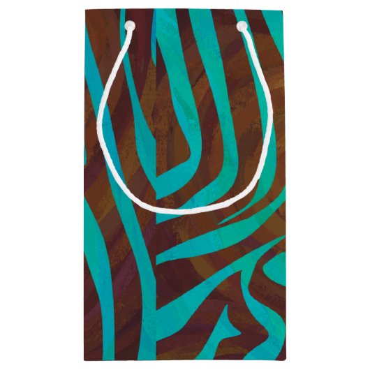 Zebra Brown und Aquamarin Print Kleine Geschenktüte (Rückseite)