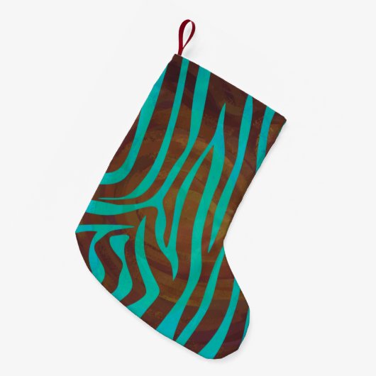 Zebra Brown und Aquamarin Print Kleiner Weihnachtsstrumpf (Vorderansicht (hängend))
