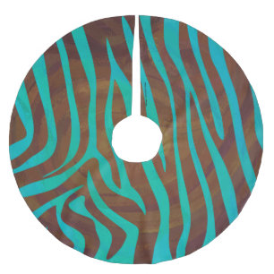 Zebra Brown und Aquamarin Print Polyester Weihnachtsbaumdecke