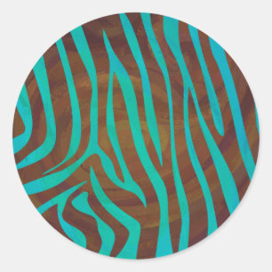 Zebra Brown und Aquamarin Print Runder Aufkleber