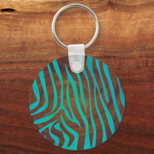 Zebra Brown und Aquamarin Print Schlüsselanhänger (Vorderseite)
