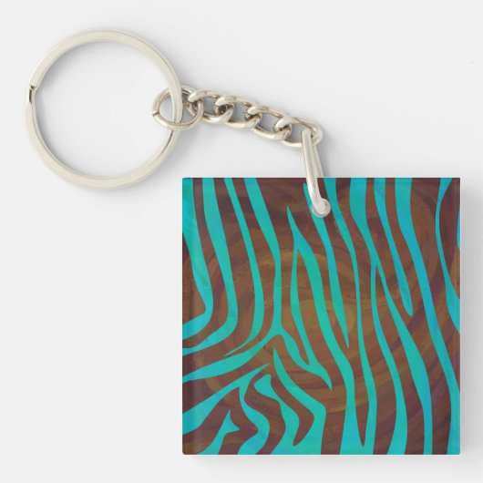 Zebra Brown und Aquamarin Print Schlüsselanhänger (Vorderseite)