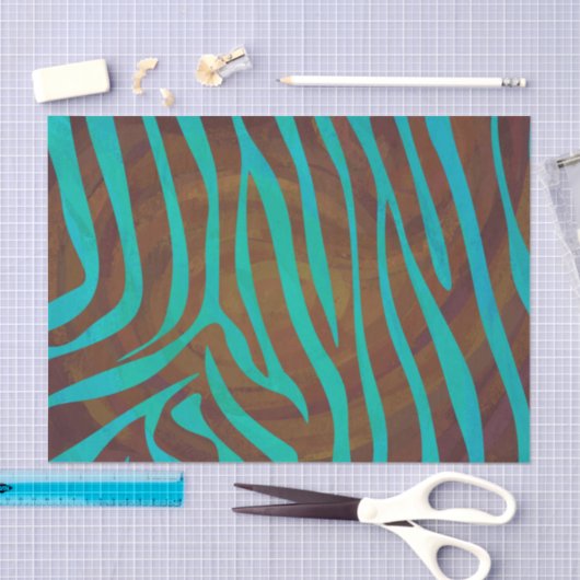 Zebra Brown und Aquamarin Print Seidenpapier (Handwerk)