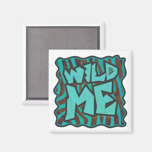 Zebra Brown und Aquamarin Wild Me Design Magnet (Vorderseite/Rückseite)