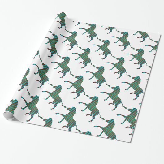 Zebra Brown und Aquamarine Print-Silhouette Geschenkpapier (Ungerollt)